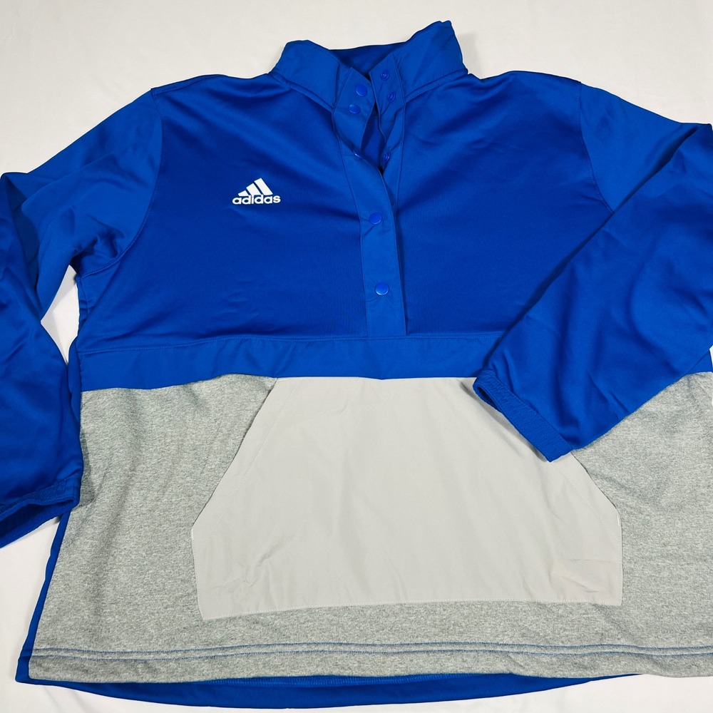 Adidas Team 1/4 Snap Pullover Sweatshirt‎ Blue Grey HI3157 Mens 2XL